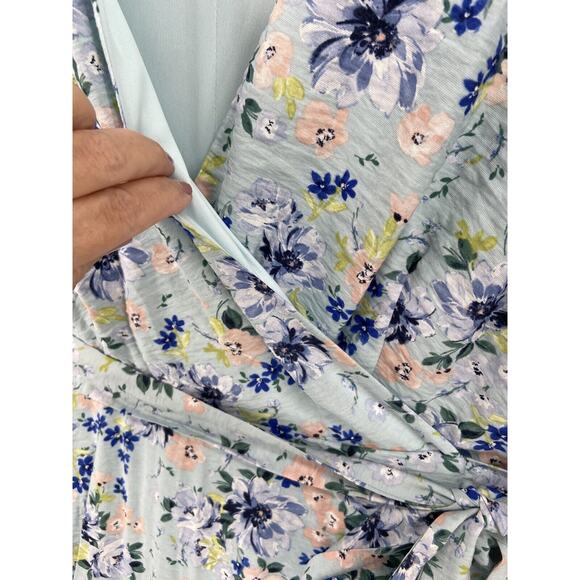 BCBGeneration Dress Womens Sz 12 Blue‎ Floral Wrap Hi Low Knee Length - Picture 4 of 12